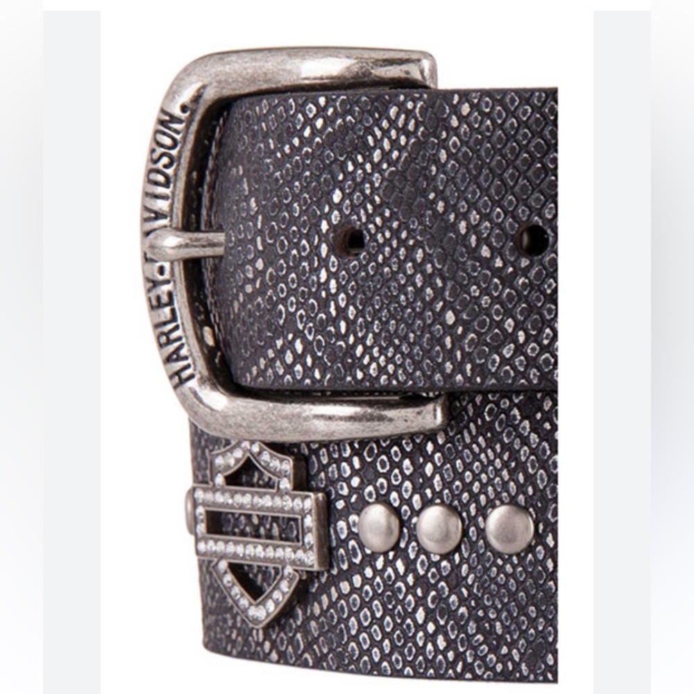 Harley-Davidson Studded Blong Snake Black Leather Belt Rhinestones&Studs biker